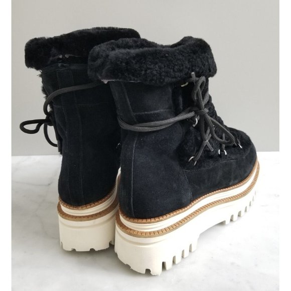 Paloma Barcelo Nazare Black Suede Shearling Platform Boots Size 41 - Picture 3 of 5